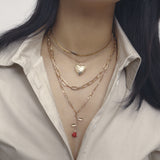 N2166 - Peach heart thick chain multilayer necklace