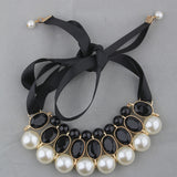 N2447 - Ribbon Pearl Necklace