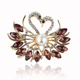 SB388 - Crystal pearl swan brooch