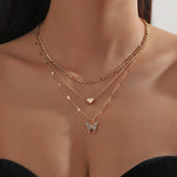 XN042 - Butterfly heart pendant multi-layer Necklace