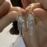 E1509 - Opal Crossed Zircon Earrings