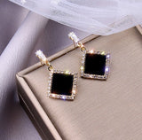 XE062 - Rectangular Drop Black Earrings