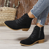 SH372 - Retro suede square heel short boots