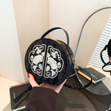 CL1179 - Vintage-Inspired Striped PU Round Shoulder Messenger Bag