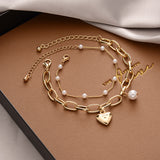 B901 - Pearl Heart Double Layer Bracelet