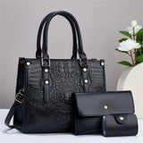 H1791 - Classic Black Sturdy 3pc Handbag Set