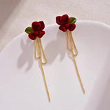 E1542 - Retro Red Rose Drop Earrings