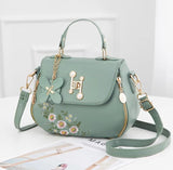 H1816 - Embroided Green Floral Handbag