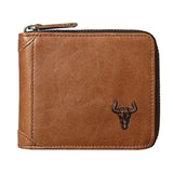 GWA024 - Ming Clan Orange Zipper Cowhide Leather Wallet