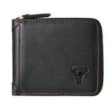 GWA026 - Ming Clan Black Zipper Cowhide Leather Wallet