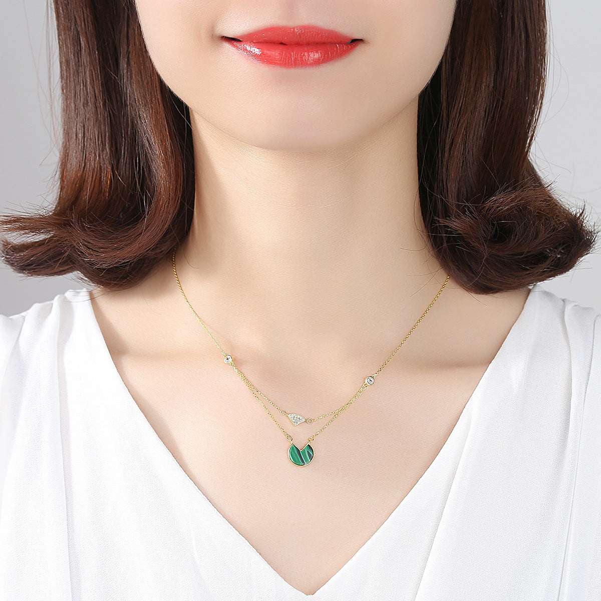 GFN027 - Malachite Japanese S925 Layered Necklace